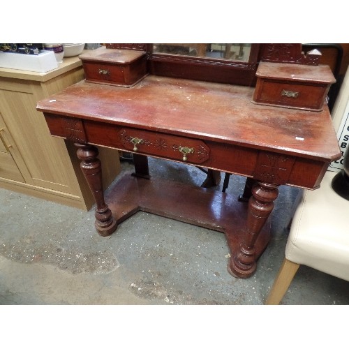 614 - EDWARDIAN MAHOGANY DRESSING TABLE, WITH CARVED DETAILING.