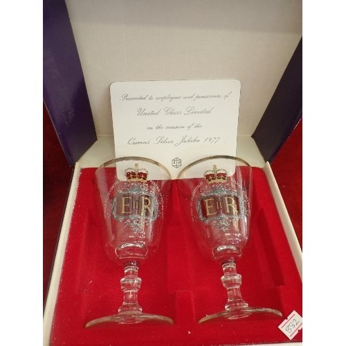 79 - PAIR OF RAVENHEAD GLASS JUBILEE EIIR GOBLETS. ORIGINAL BOX AND CERTIFICATE.