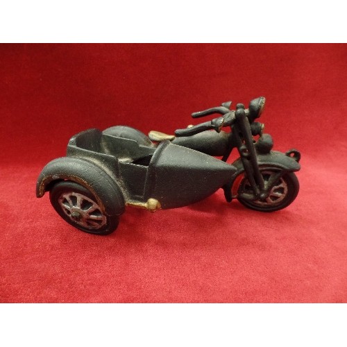 91 - CAST METAL MOTORBIKE AND SIDE-CAR.