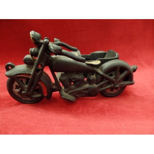91 - CAST METAL MOTORBIKE AND SIDE-CAR.