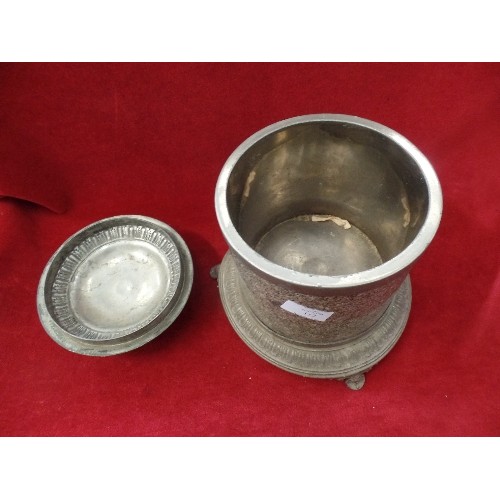 112 - VINTAGE URN WITH LID. PEWTER?