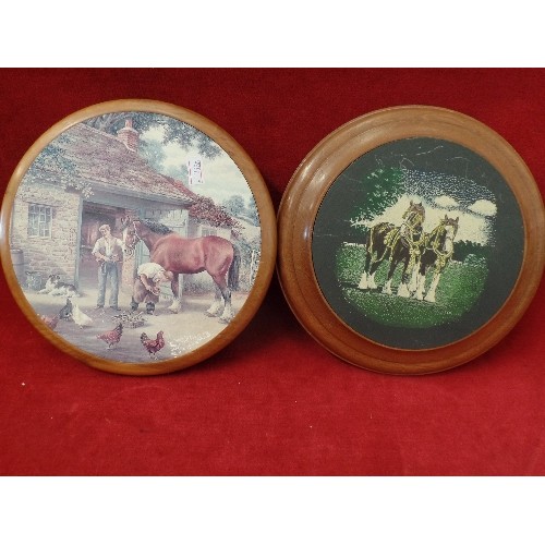 113 - SHIRE/HEAVY HORSE INTEREST. 2 X DECORATIVE WALL PLAQUES. 1 HAS THE FARRIER SHOEING THE HORSE, THE OT... 