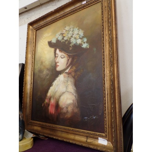 117 - OIL PAINTING OF WOMAN IN GILT FRAME. SIGNED D.STONE.