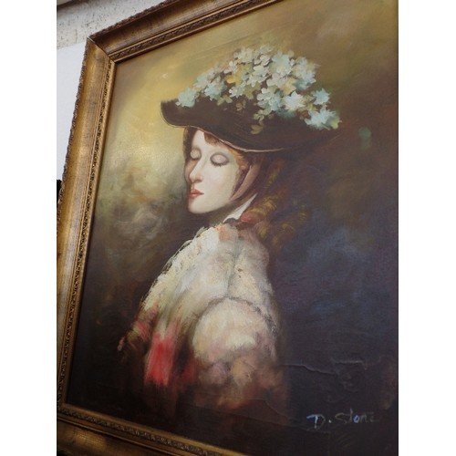 117 - OIL PAINTING OF WOMAN IN GILT FRAME. SIGNED D.STONE.