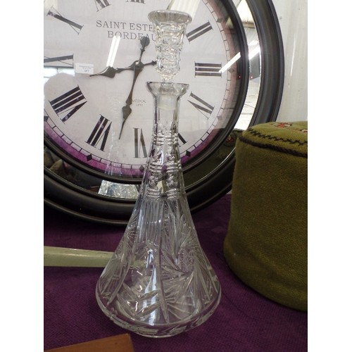 118 - LARGE CUT-GLASS DECANTER WITH STOPPER.