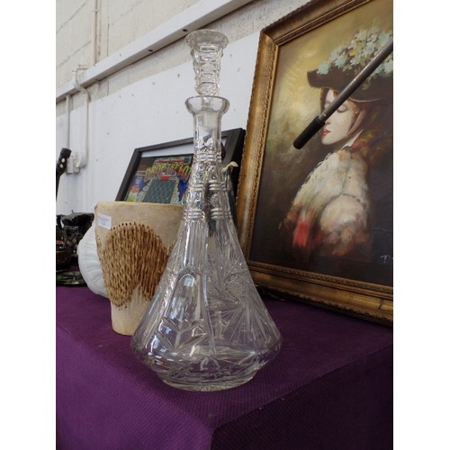 118 - LARGE CUT-GLASS DECANTER WITH STOPPER.