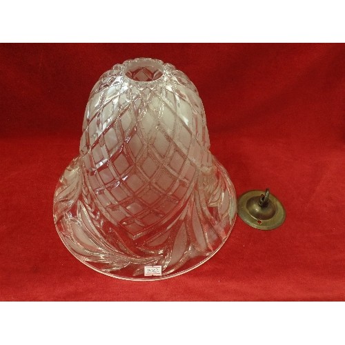 124 - HEAVY CUT-GLASS BELL-SHAPED PENDANT SHADE. HAS HOOK TOP, NO WIRE.