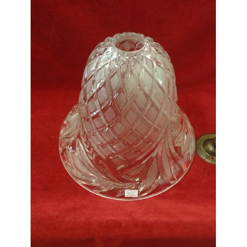 124 - HEAVY CUT-GLASS BELL-SHAPED PENDANT SHADE. HAS HOOK TOP, NO WIRE.