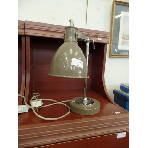 154 - SMALL RETRO DESK LAMP. TAUPE WITH CHROME STAND.