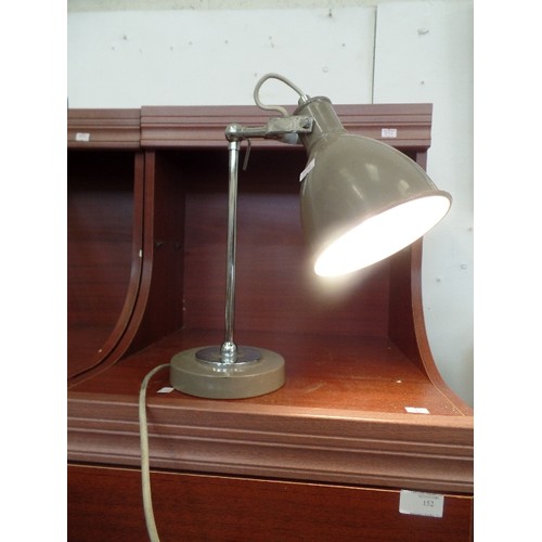 154 - SMALL RETRO DESK LAMP. TAUPE WITH CHROME STAND.