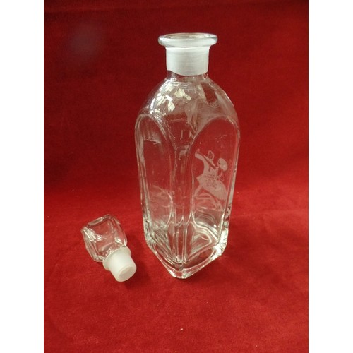 184 - HEAVY CONTEMPORARY GLASS DECANTER. FEATURING BALLROOM DANCERS. WITH STOPPER.