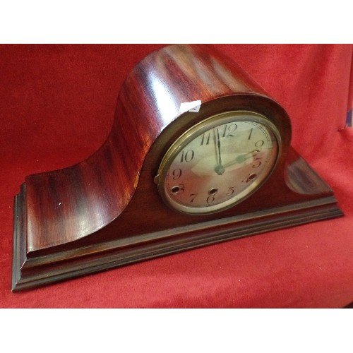 188 - LARGE VINTAGE MANTLE CLOCK WITH WESTMINSTER CHIME. LARGE NUMERALS. MAHOGANY NELSON'S HAT CASE.