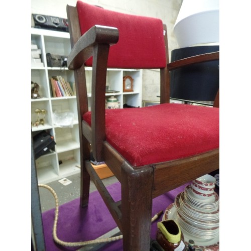 233 - MID-CENTURY CARVER CHAIR, WITH RED DRALON SEAT AND BACK.