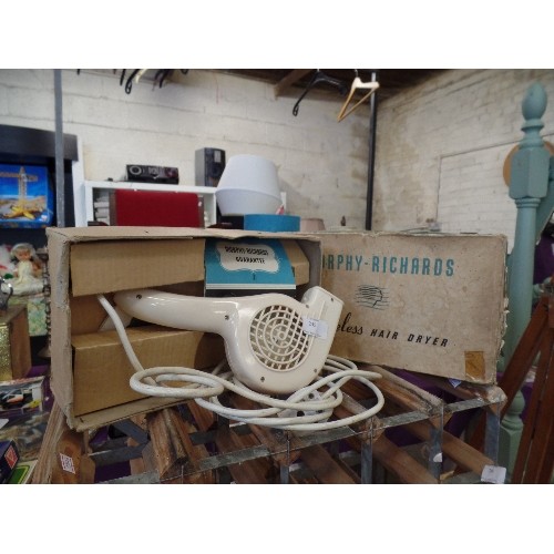 245 - RETRO-VINTAGE MORPHY RICHARDS 'NOISELESS HAIR DRYER' WITH ORIGINAL BOX AND WARRANTY CARD.