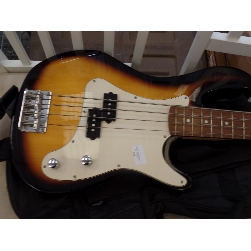 ASHTON AB2 BASS GUITAR, WITH BUILTIN TUNER. STRAP AND PROTECTIVE CARRY