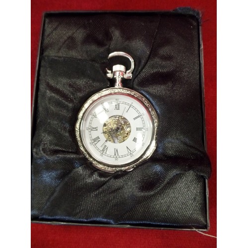 21 - HERITAGE COLLECTION SKELETON POCKET WATCH MECHANICAL WINDING WORKING BOXED