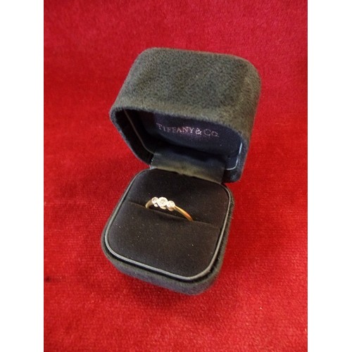 28 - A VINTAGE 18ct GOLD AND DIAMOND RING 3 DIAMONDS ONE LARGER AND TWO SMALLER STONES A W Crosbee & Sons... 