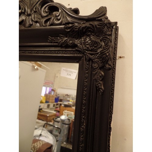 539 - ORNATE CHEVAL MIRROR IN BLACK 178CM