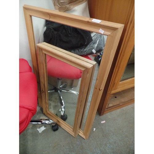 550 - 2 PINE FRAMED MIRRORS 88CM X 57CM AND 71CM X 39CM