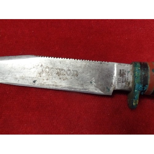 41 - VINTAGE XL GEORGE WOSTENHOLM SHEFFIELD KNIFE IN LEATHER SHEATH