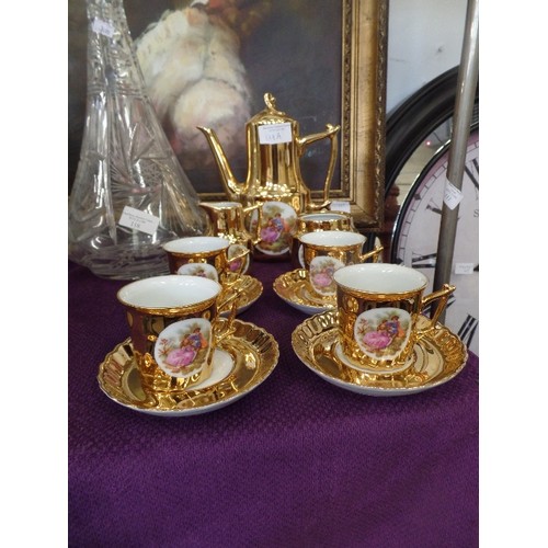 118A - GOLD LUSTRE 4 PERSON COFFEE SET WITH COFFEE POT, SUGAR BOWL AND MILK JUG