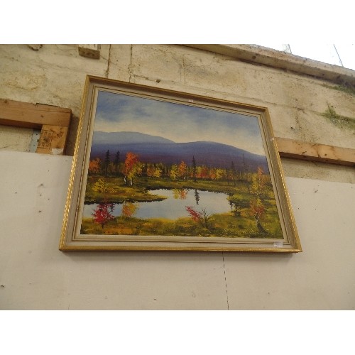 551 - FRAMED OIL ON BOARD MOUNTAIN SCENCE SIGNED