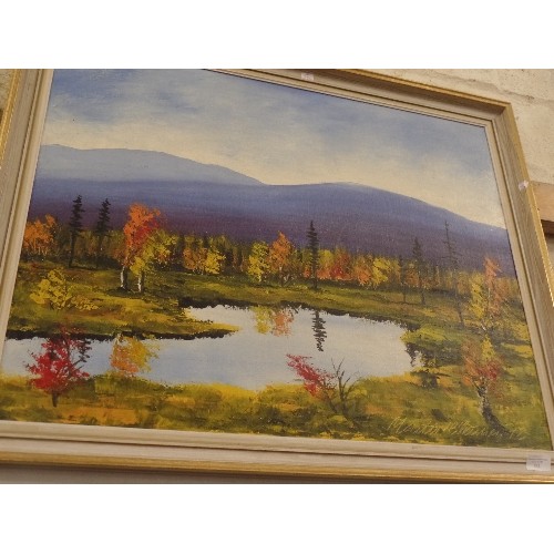 551 - FRAMED OIL ON BOARD MOUNTAIN SCENCE SIGNED