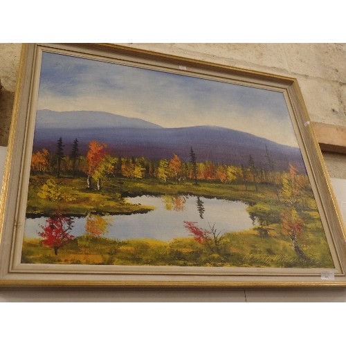 551 - FRAMED OIL ON BOARD MOUNTAIN SCENCE SIGNED