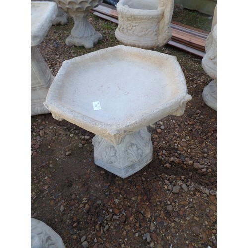 422 - GOTHIC STYLE BIRD BATH, WITH HEXAGONAL TOP.