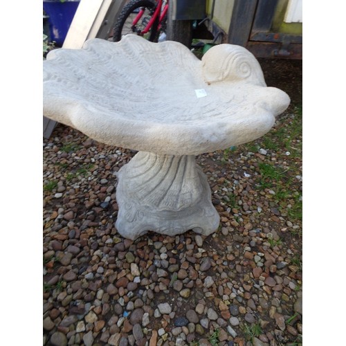 423 - SHELL BIRD BATH. ON DECORATIVE BASE.