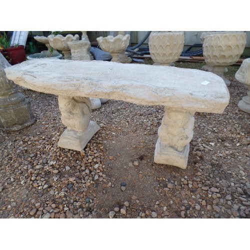 426 - GARDEN 'TIMBER' BENCH SEAT. ON SQUIRREL PLINTHS.