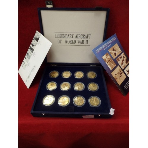 69 - LOVELY MINT COIN COLLECTION IN BLUE VELVET DISPLAY CASE. FIRST DAY COVER $10 LEGENDARY AIRCRAFT OF W... 