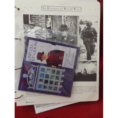 89 - FIRST DAY COVER STAMP ALBUM. THE HISTORY OF WORLD WAR II. TOGETHER WITH A UK 1994 UNCIRCULATED COIN ... 