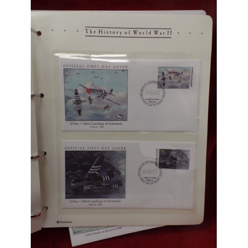 89 - FIRST DAY COVER STAMP ALBUM. THE HISTORY OF WORLD WAR II. TOGETHER WITH A UK 1994 UNCIRCULATED COIN ... 