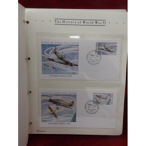 89 - FIRST DAY COVER STAMP ALBUM. THE HISTORY OF WORLD WAR II. TOGETHER WITH A UK 1994 UNCIRCULATED COIN ... 