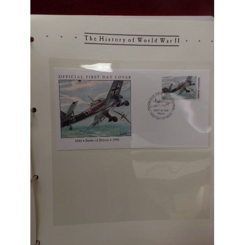 89 - FIRST DAY COVER STAMP ALBUM. THE HISTORY OF WORLD WAR II. TOGETHER WITH A UK 1994 UNCIRCULATED COIN ... 