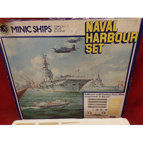 96 - HORNBY DIE-CAST NAVAL HARBOUR SET. MINIC SHIPS, SCALE 1:1200. CONTAINS BUILD YOUR OWN HARBOUR COMPON... 