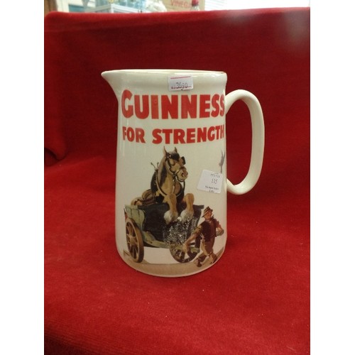 115 - LARGE 'GUINNESS FOR STRENGTH' BAR JUG. WITH FARMER PULLING HIS SHIRE HORSE IN THE CART!