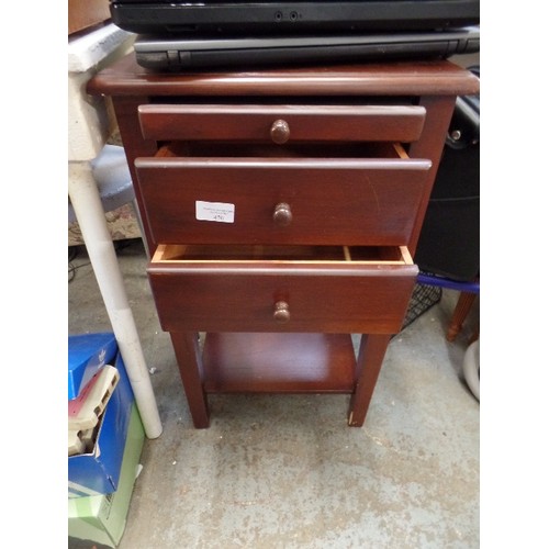 168 - DARK WOOD BEDSIDE TABLE. 2 DRAWERS, AND A PULL-OUT DRINK TRAY.