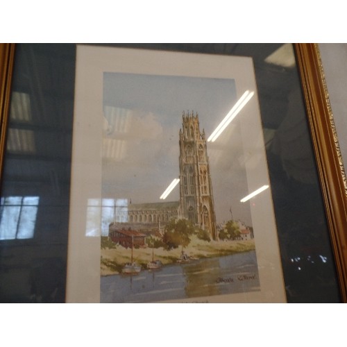 118 - PRINT OF ST BOTOLPHS CHURCH 'BOSTON STUMP'  BOSTON. LINCS. 1986. SIGNED FREDA WARD. FRAMED/GLAZED.