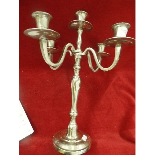 133 - CONTEMPORARY 'NICKEL' CANDELABRA. HOLDS 5 CANDLES.