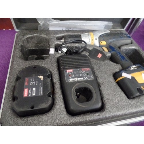 152 - RYOBI CMD-1442 CORDLESS HAMMER DRILL. WITH CHARGER ETC. WITH CARRY CASE.