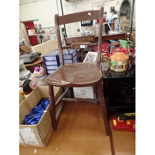 274 - VINTAGE BROWN PAINTED VICTORIAN KITCHEN CHAIR.