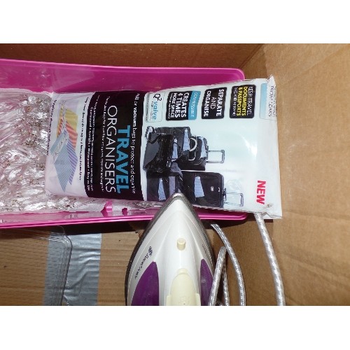 284 - A BOX FULL OF GLASS CHANDELIER DROPS, ALSO BRAND NEW/PACKAGED WHITE LAMP SHADES. TOGETHER WITH AN OA... 