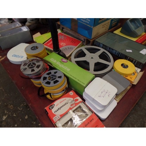 246 - LARGE VINTAGE SLIDE EQUIPMENT LOT. INC GNOME CIRCULAR SLIDE MAGAZINE, INDEX BOX FULL OF SLIDES, COLO... 