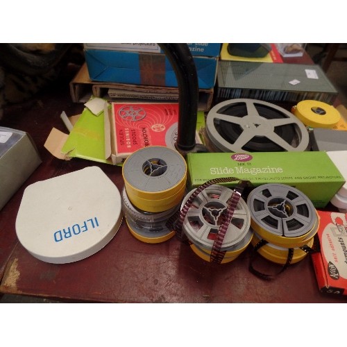 246 - LARGE VINTAGE SLIDE EQUIPMENT LOT. INC GNOME CIRCULAR SLIDE MAGAZINE, INDEX BOX FULL OF SLIDES, COLO... 