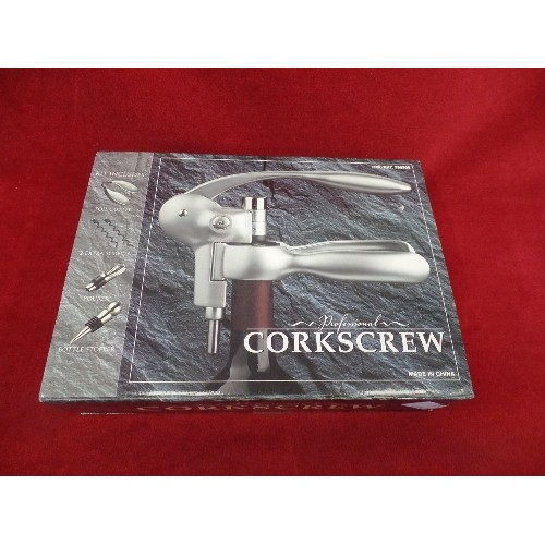 272 - HEAVY DUTY CORKSCREW & WINE STOPPER SET. WITH ORIGINAL BOX.