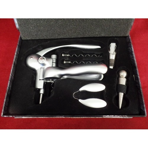 272 - HEAVY DUTY CORKSCREW & WINE STOPPER SET. WITH ORIGINAL BOX.