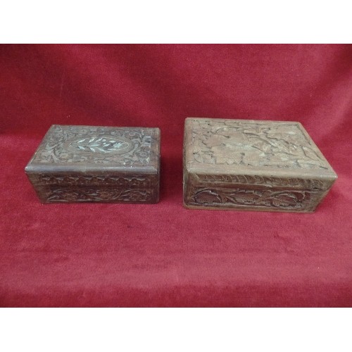 273 - 2 X CARVED WOODEN BOXES. HINGED LIDS.