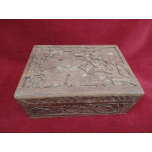 273 - 2 X CARVED WOODEN BOXES. HINGED LIDS.